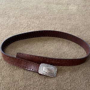 Cole Hahn Embossed  Brown Leather Belt with Silver Buckle